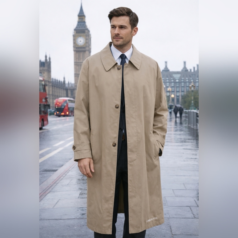 Mens London Fog Classic Tan Unisex Trenchcoat Vintagepreppy Size 44 Tall